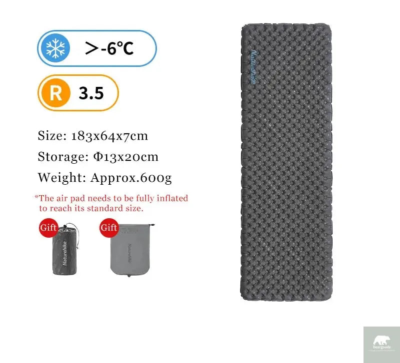 Naturehike Inflatable Camping Mat 3.5 R-Value Lightweight Sleeping Pad 20D Nylon TPU Air Mattress for Hiking Backpacking Beach Beargoods