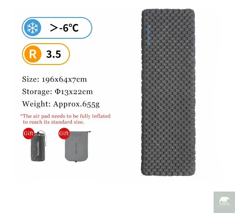 Naturehike Inflatable Camping Mat 3.5 R-Value Lightweight Sleeping Pad 20D Nylon TPU Air Mattress for Hiking Backpacking Beach Beargoods
