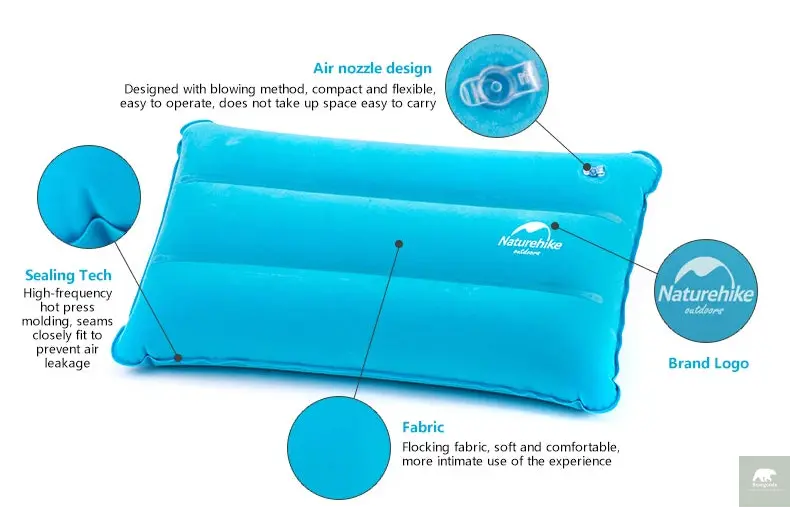 Naturehike Square Inflatable Pillow Outdoor Camping Hiking Ultralight Travel Portable Airplane Folding Pillows Soft Comfortable Beargoods