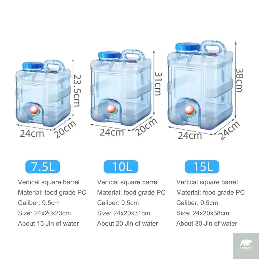 7.5/10/15L Drinking Water Container with Spigot Leakproof Camping Water Tank Large Capacity Water Storage Carrier for Hiking Car Beargoods
