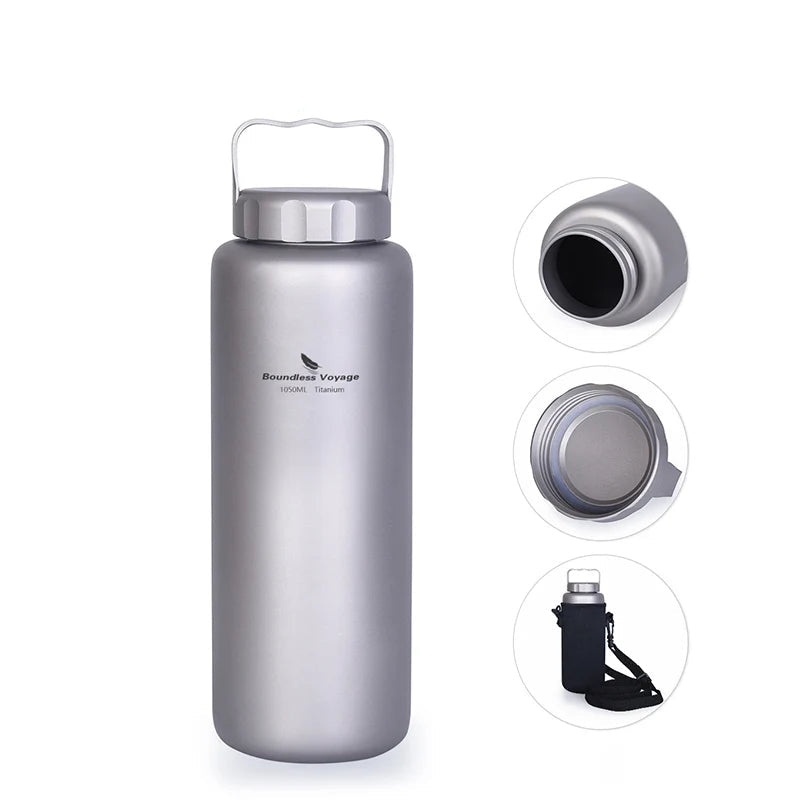 Boundless Voyage Titanium Water Bottle 1050ml Camping Canteen Cycling Sport Drinking Bottle Metal Big Capacity Leak-Proof Flask Beargoods