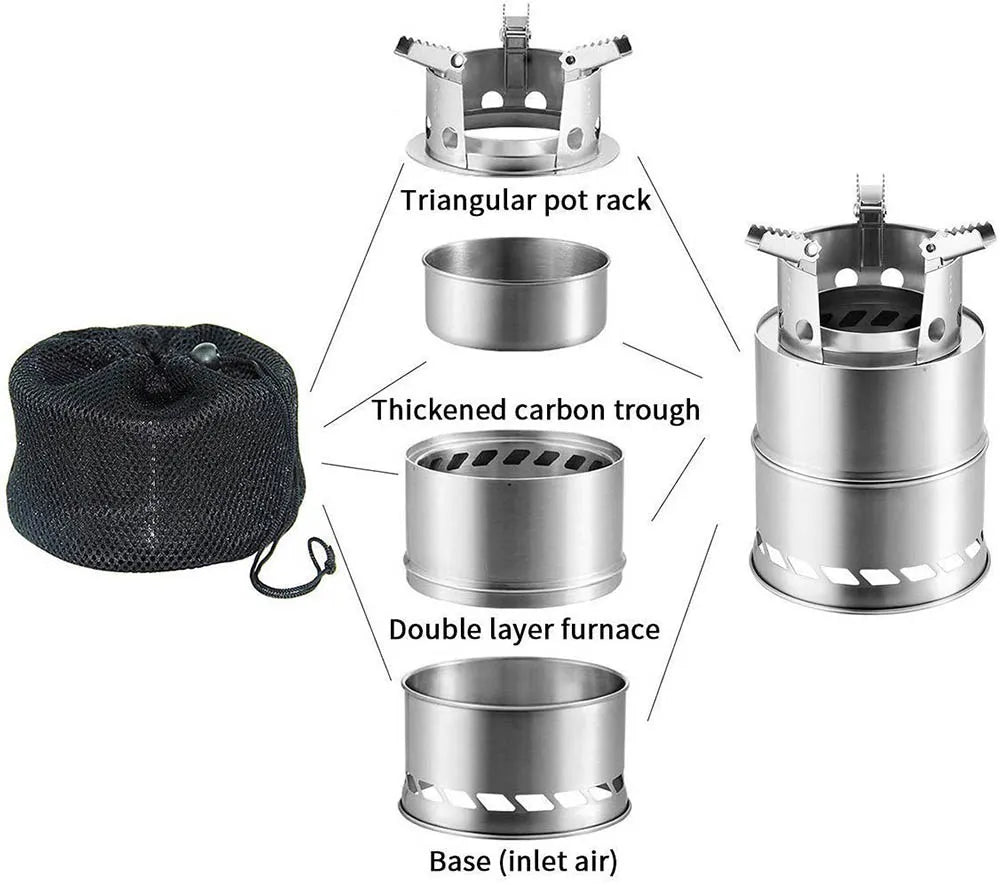 Portable Outdoor Camping Stove Wood Burning Mini Lightweight Stainless Steel Stove Picnic BBQ Cooker Travel Adventure Tools Beargoods