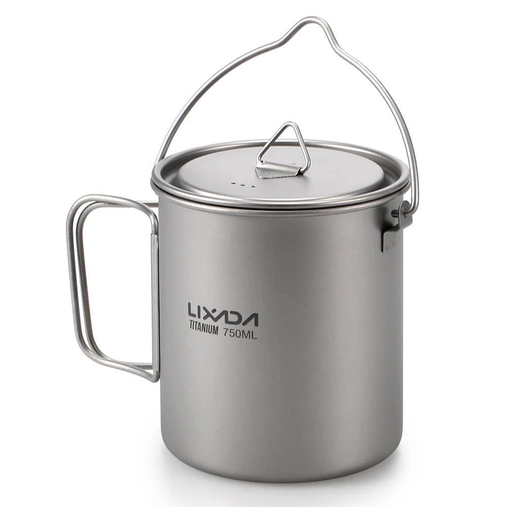 Lixada Titanium Pot Water Cup Mug with Lid Handle Folding Spork Outdoor Water Mugs Pot Camping Picnic Backpacking Cookware Beargoods