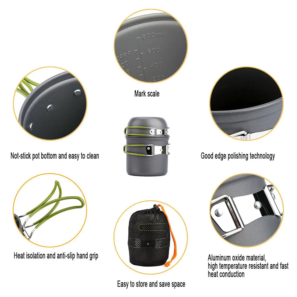 Ultralight Camping Pots Cookware Set Portable Outdoor Cooking Tableware for Hiking Trekking Picnic Fishing Mountaineering Beargoods