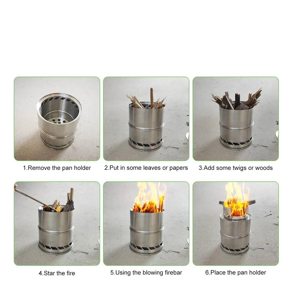 Portable Outdoor Camping Stove Wood Burning Mini Lightweight Stainless Steel Stove Picnic BBQ Cooker Travel Adventure Tools Beargoods