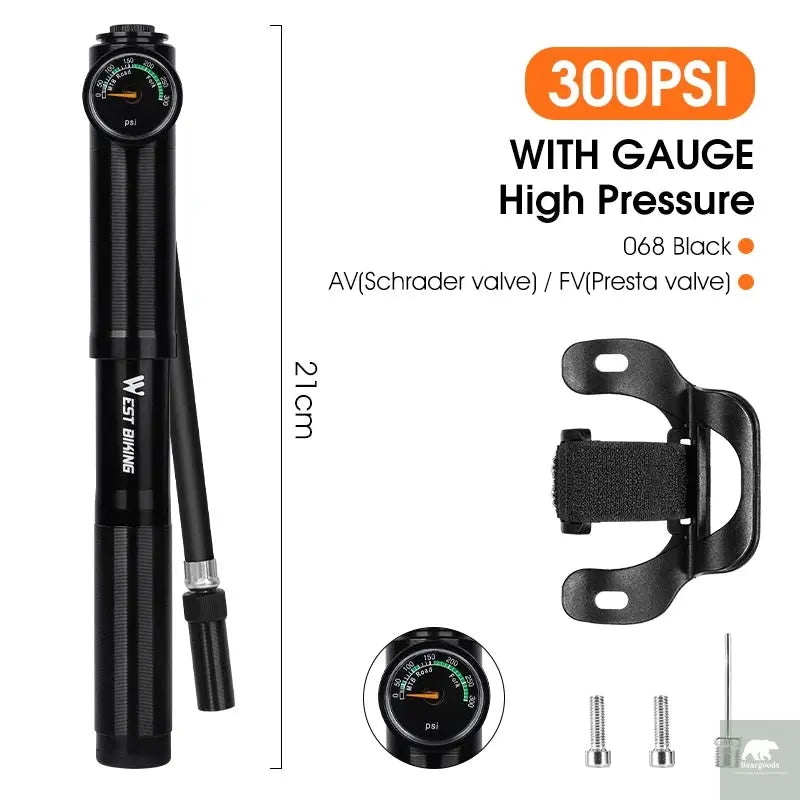 High Pressure Bicycle Pump with Pressure Gauge Beargoods