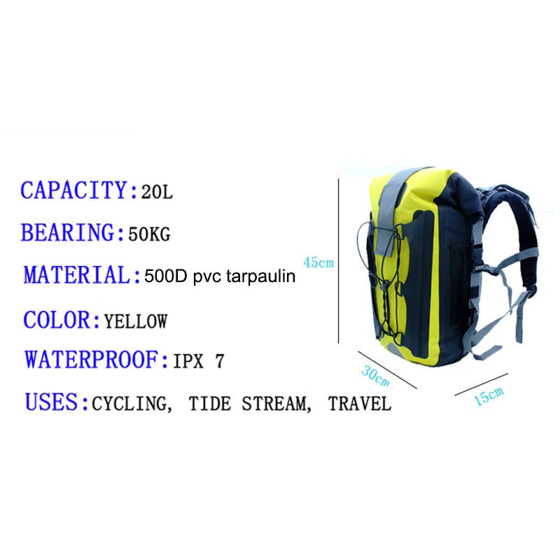 LONGHIKER Waterproof Dry Bag 20L Roll Top Backpack for Kayaking Beach Floating Rafting River Pack Seaside Tour Diving Hiking Beargoods