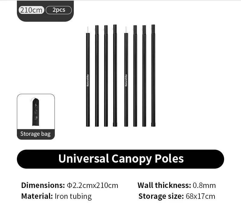 Naturehike Canopy Poles 2pcs High Strength Reinforced Multi-Purpose Support Pole Outdoor Camping Tents Porch General Steel Pipe Beargoods