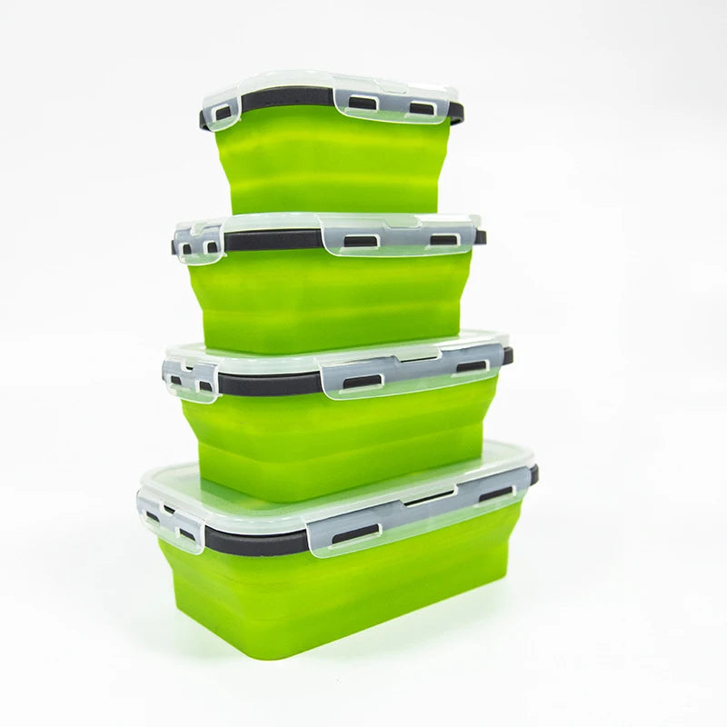 1 PCS Silicone Folding Lunch Box Food Grade Square Portable Microwave Oven Lunch Box Outdoor Travel Picnic Preservation Box Beargoods