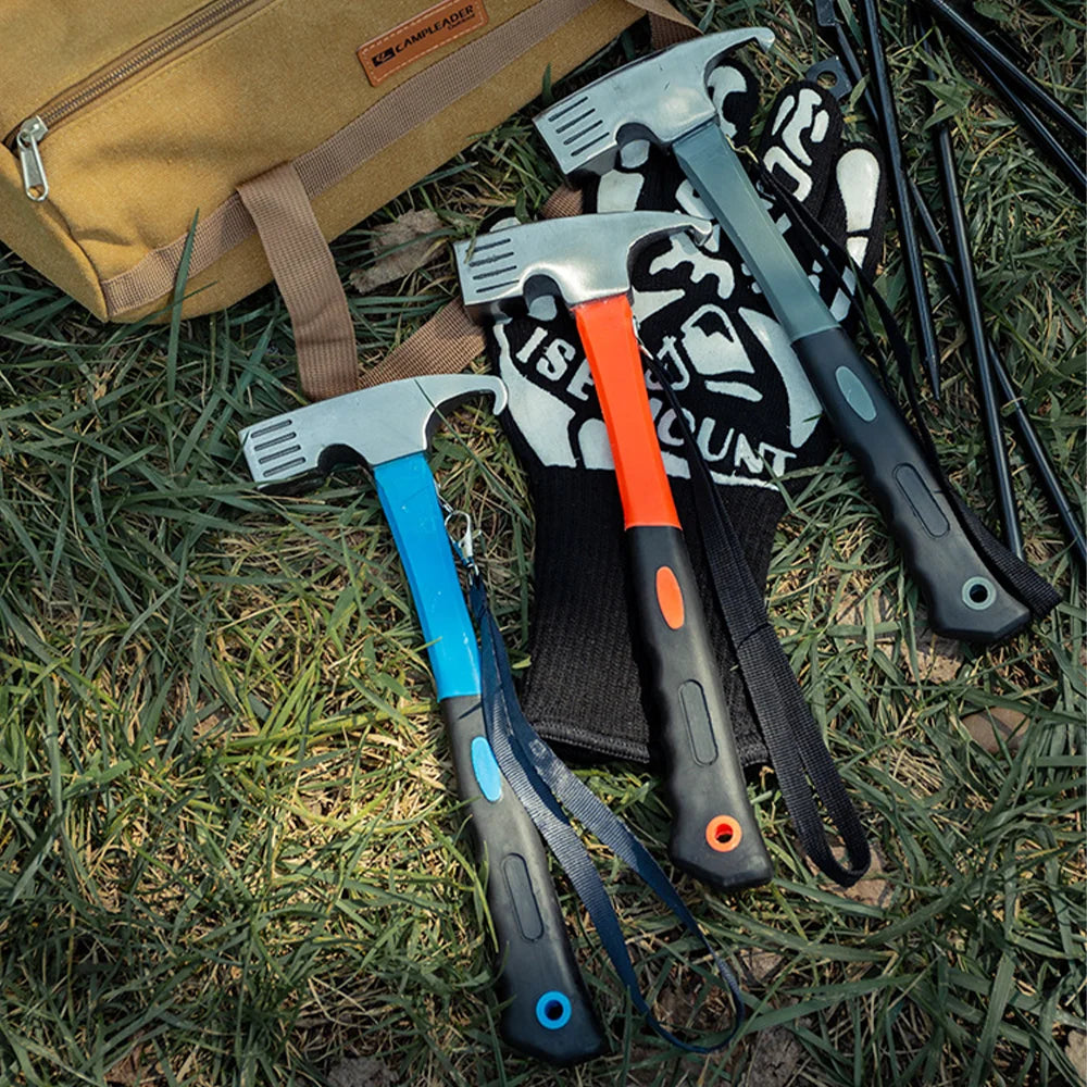 Portable Carbon Steel Camping Tent Hammer Multifunction Tool - Peg Stake Puller Mallet Awning Canopy Remover Extrator Beargoods