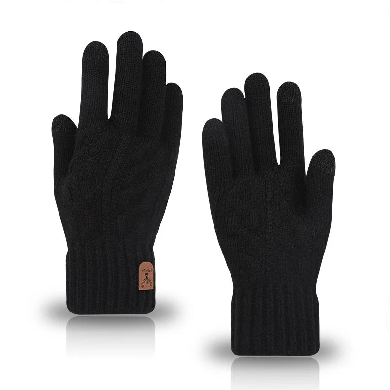 Men Winter Warm Wool Knitted Gloves Fleece‑lined Touch‑screen Cold Resistant Soft Thermal Outdoor Daily Gloves Beargoods