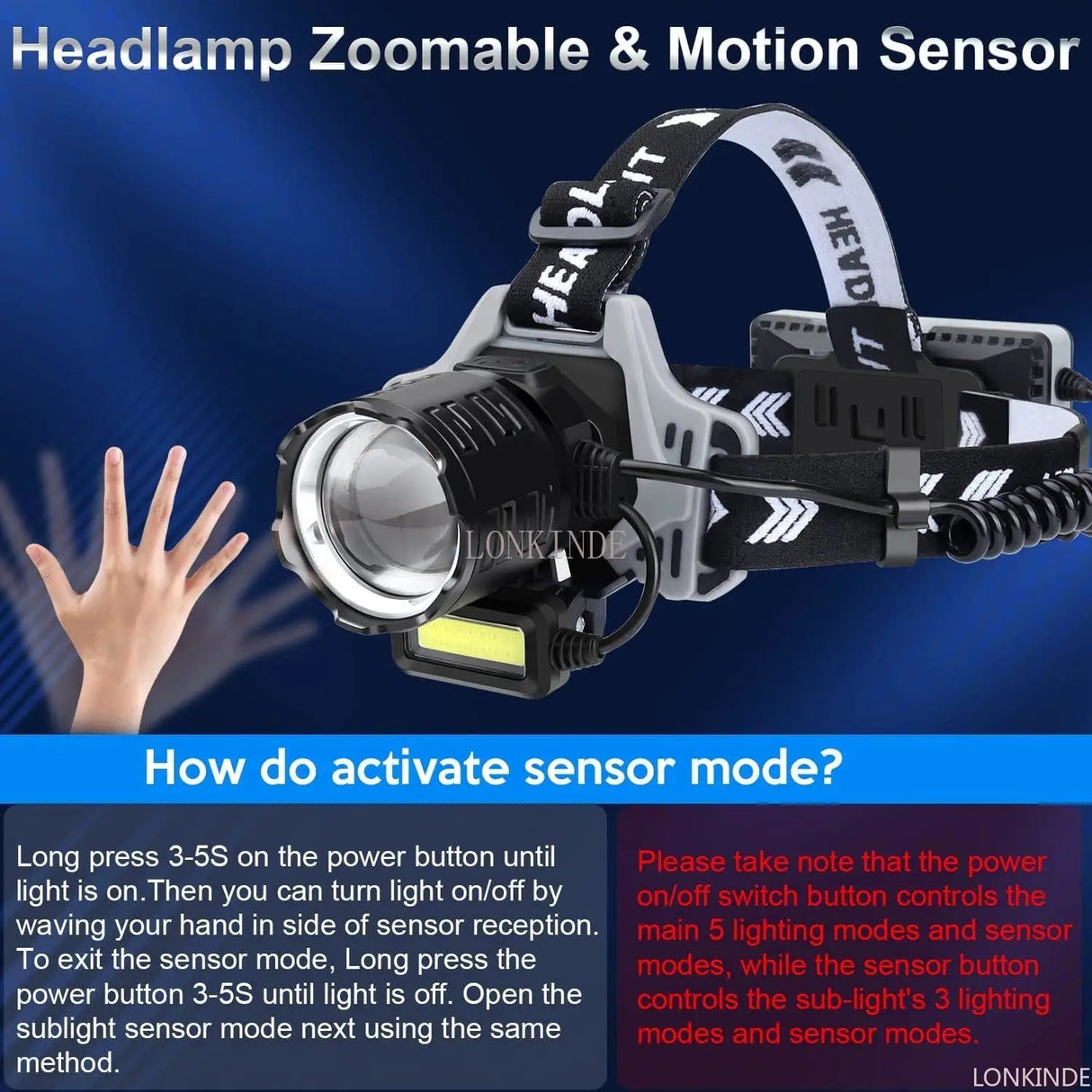 Super Bright White LED Headlamp with Motion Sensor Beargoods