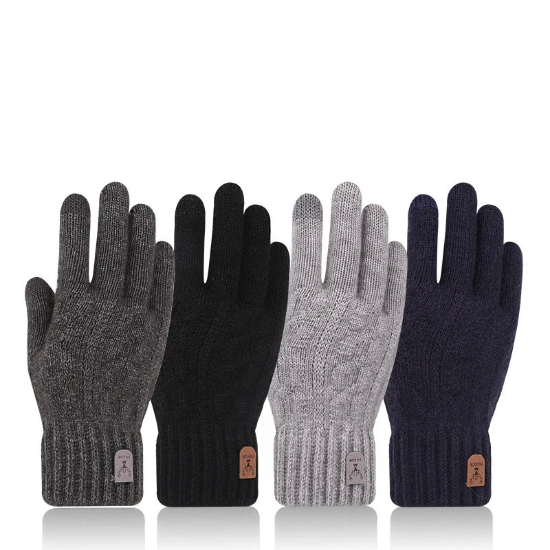 Men Winter Warm Wool Knitted Gloves Fleece‑lined Touch‑screen Cold Resistant Soft Thermal Outdoor Daily Gloves Beargoods