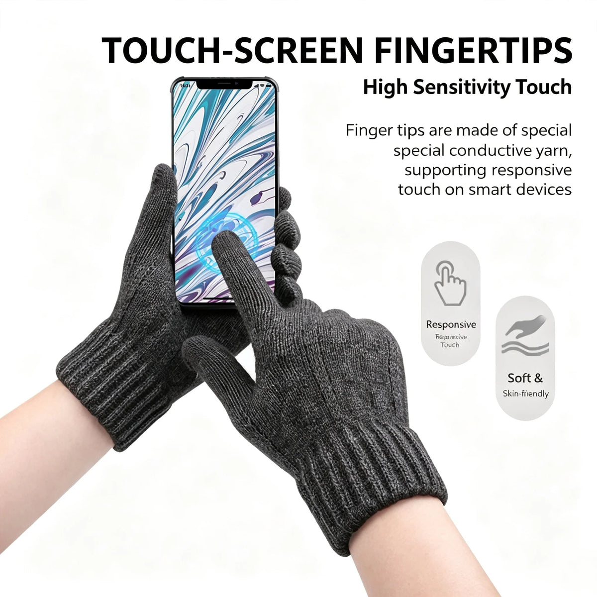 Men Winter Warm Wool Knitted Gloves Fleece‑lined Touch‑screen Cold Resistant Soft Thermal Outdoor Daily Gloves Beargoods