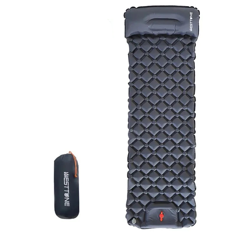 WESTTUNE Camping Inflatable Mattress Ultralight Outdoor Sleeping Pad with Pillow Built-in Pump Air Mat for Backpacking Hiking Beargoods
