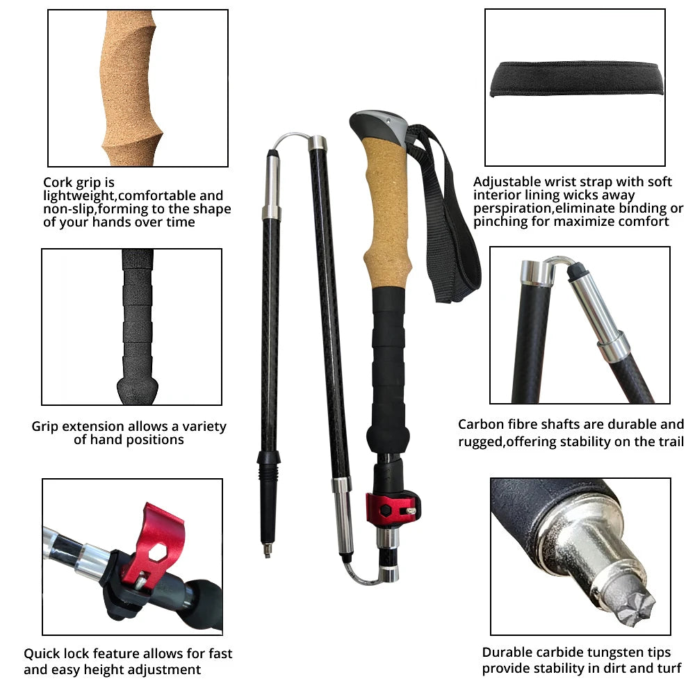 2Pcs Carbon Fibre/Aluminium Alloy Trekking Poles Beargoods