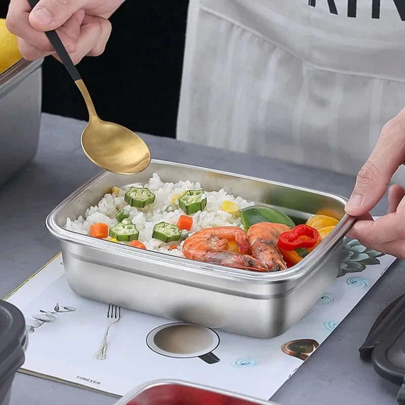 1x 304 Stainless Steel Lunch Bento Box Family Refrigerator Food Storage Containers Portable Outdoor Lunch Boxes Beargoods
