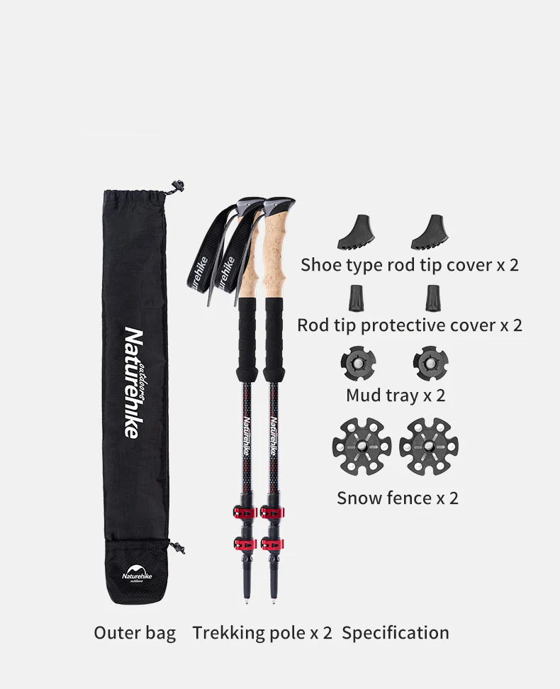 Naturehike Trekking Poles 2pcs Carbon Fiber Collapsible Telescopic Sticks Lightweight Walking Hiking Stick Climbing Stick Beargoods