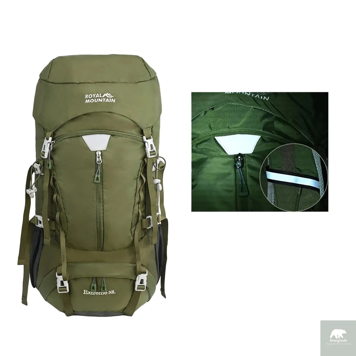 50L Hiking Backpack, Water-Resistant Nylon Bag, Large-Capacity Dual-Shoulder Bag for Trekking, Sports, and Functional Outdoor Beargoods