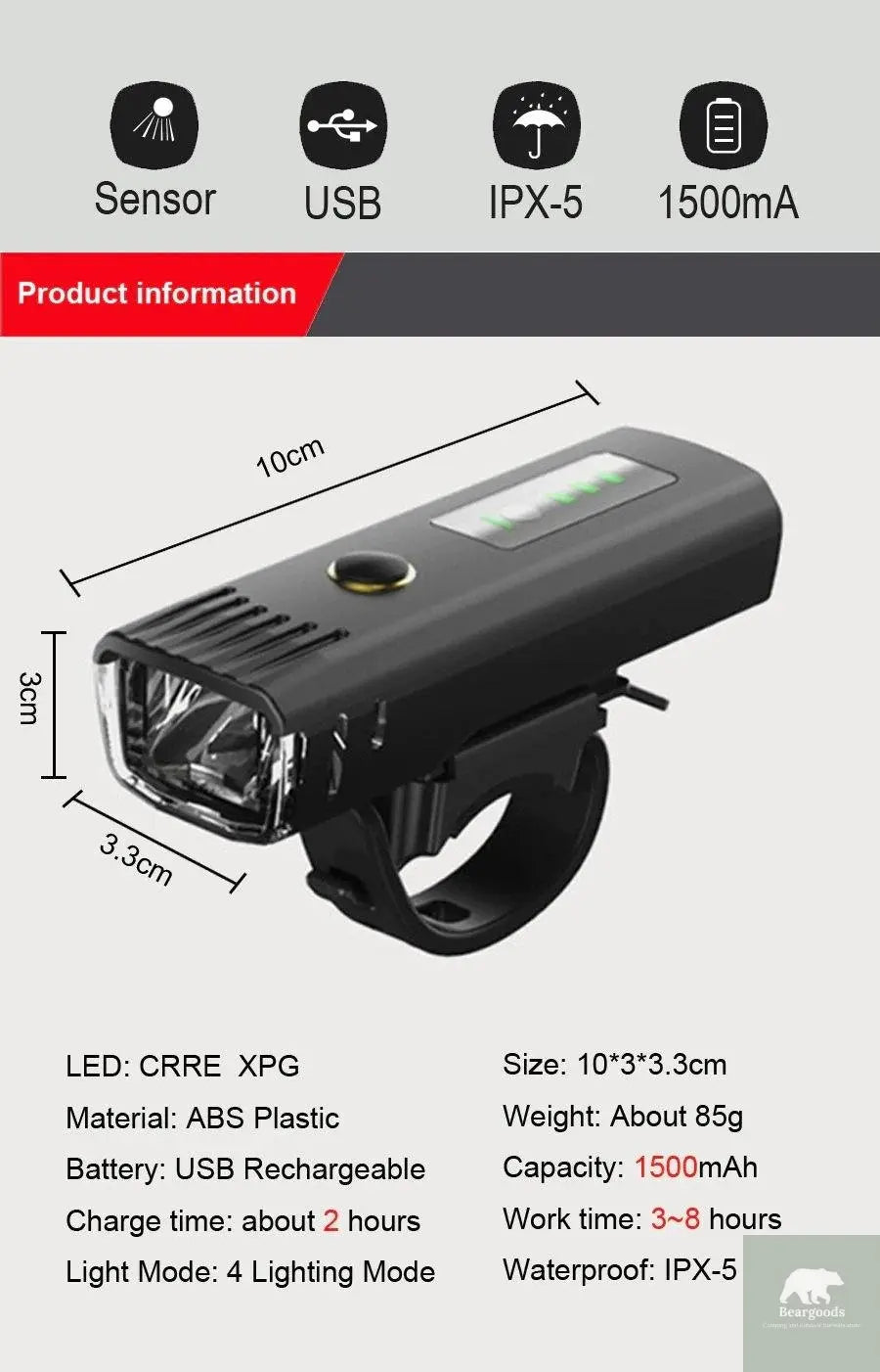 Rechargeable Bike Light - Beargoods Rechargeable Bike Light Beargoods.co.uk 24.99 Beargoods