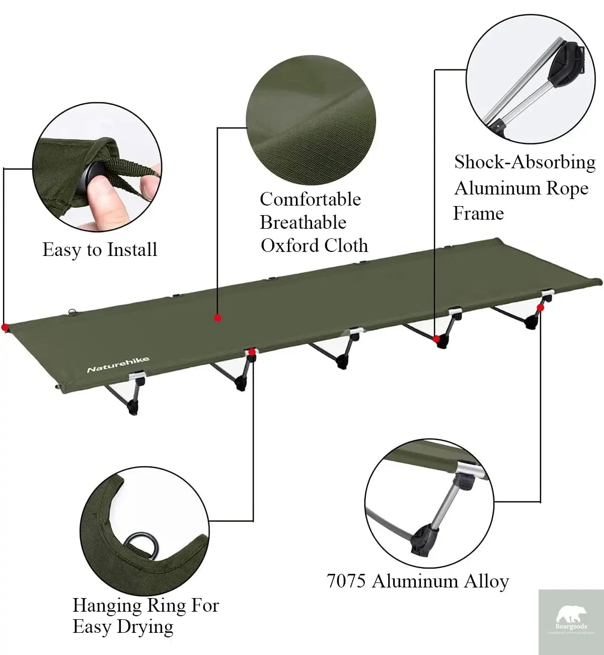 Naturehike XJC05 Camping Folding Bed Ultra Light Supplies Camping Bed Folding Cot Outdoor Hiking Supplies Bed Portable NH20JJ001 Beargoods