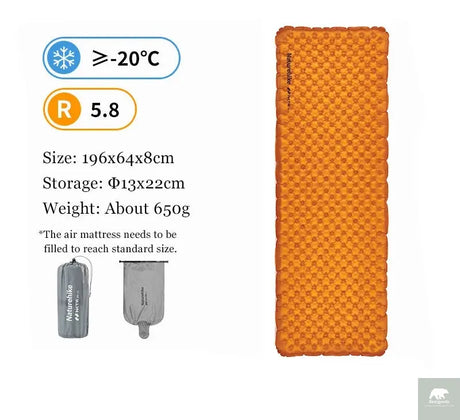 Naturehike Camping Mat 5.8 High R-value Mat Inflatable Sleeping Pad Lightweight Air Mattress 20D Nylon TPU Beach Portable Mats Beargoods