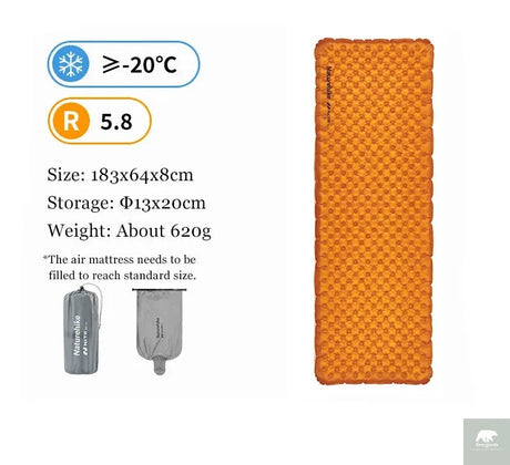 Naturehike Camping Mat 5.8 High R-value Mat Inflatable Sleeping Pad Lightweight Air Mattress 20D Nylon TPU Beach Portable Mats Beargoods