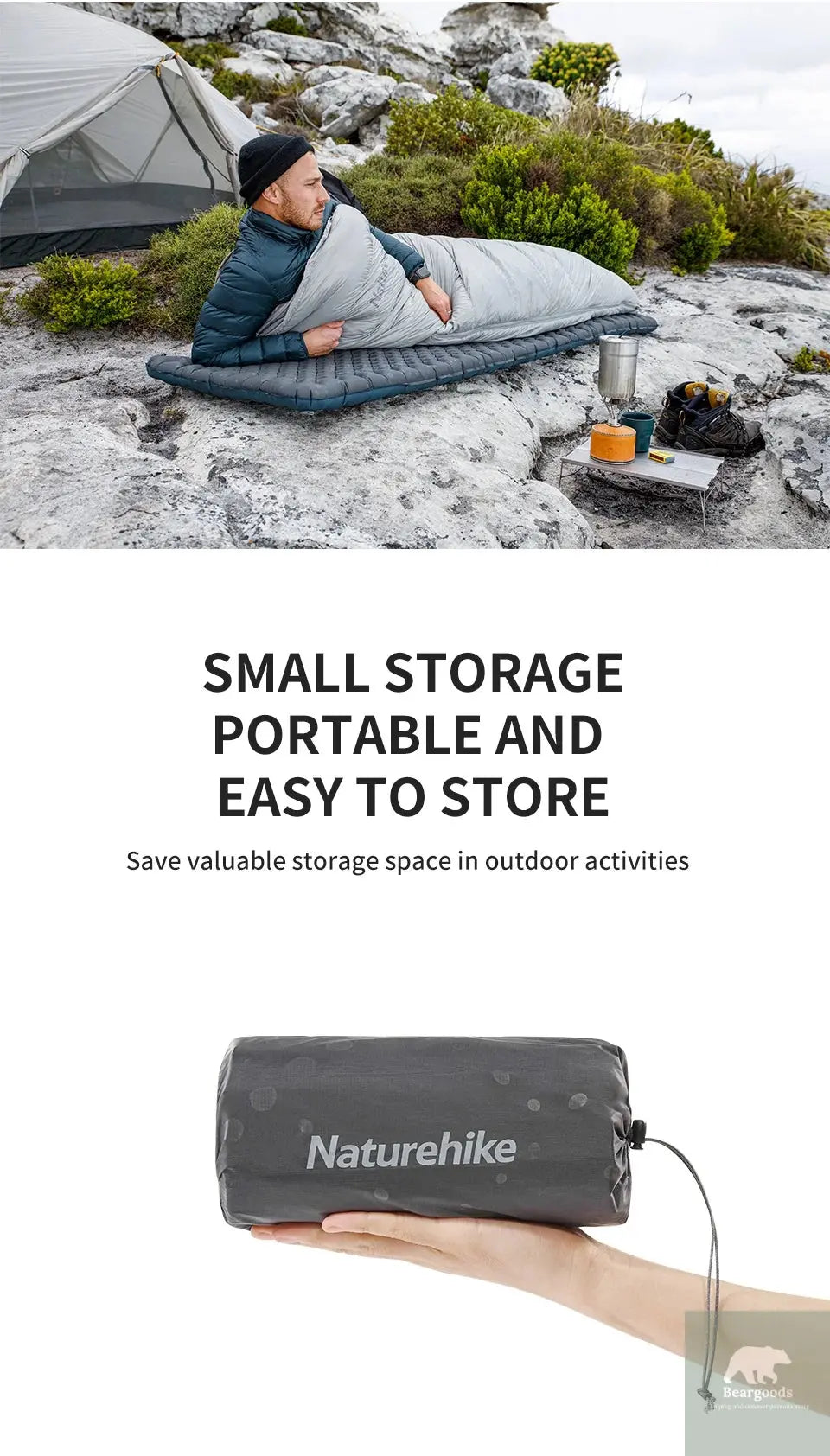 Naturehike Inflatable Camping Mat 3.5 R-Value Lightweight Sleeping Pad 20D Nylon TPU Air Mattress for Hiking Backpacking Beach Beargoods