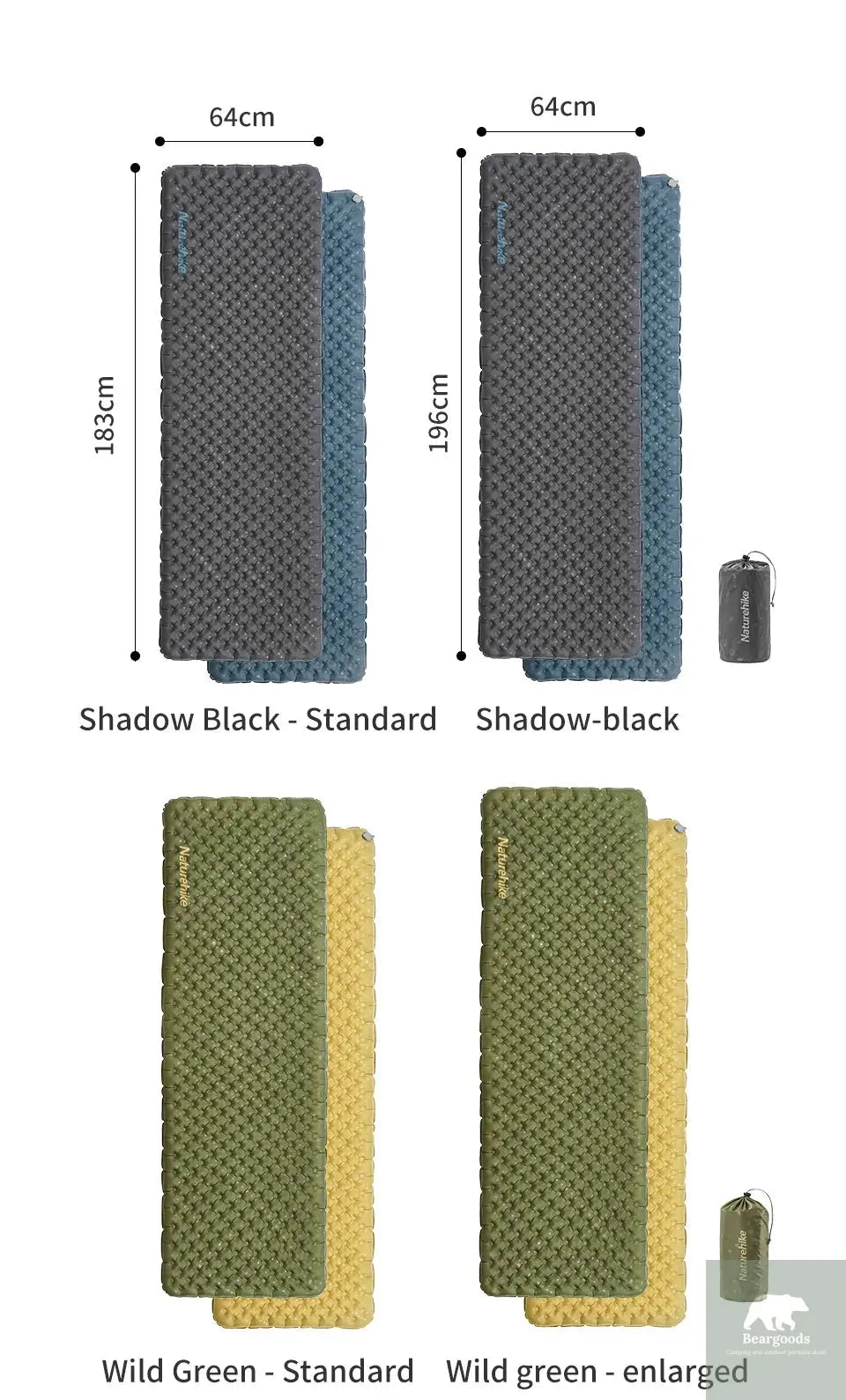 Naturehike Inflatable Camping Mat 3.5 R-Value Lightweight Sleeping Pad 20D Nylon TPU Air Mattress for Hiking Backpacking Beach Beargoods