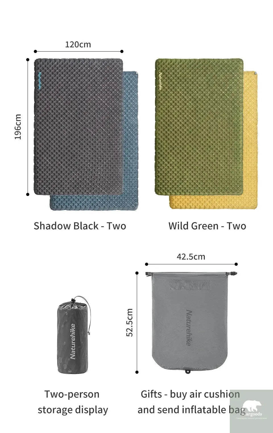 Naturehike Inflatable Camping Mat 3.5 R-Value Lightweight Sleeping Pad 20D Nylon TPU Air Mattress for Hiking Backpacking Beach Beargoods