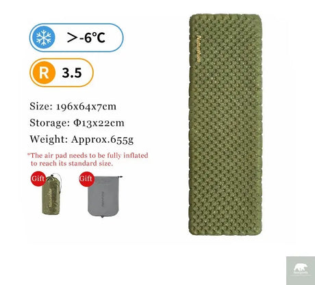 Naturehike Inflatable Camping Mat 3.5 R-Value Lightweight Sleeping Pad 20D Nylon TPU Air Mattress for Hiking Backpacking Beach Beargoods