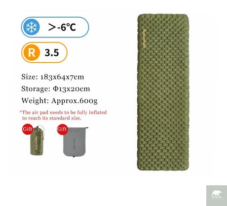 Naturehike Inflatable Camping Mat 3.5 R-Value Lightweight Sleeping Pad 20D Nylon TPU Air Mattress for Hiking Backpacking Beach Beargoods