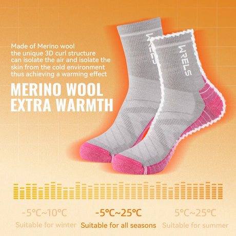 WRELS 1/2/3pairs Merino Wool Socks Thermal Warm Winter High Elastic Thick Hiking Socks Moisture Absorption Wool Sports Socks Beargoods