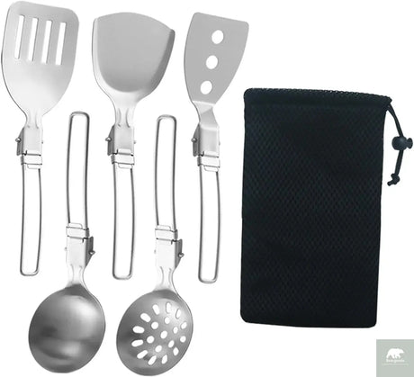 Folding Spatula Spoon Shovel Food Turner Portable 304 StainlessSteel Outdoor Camping BBQ Cooking Tableware Picnic Supplies ﻿ Beargoods