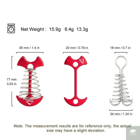 Widesea 4Pcs/set Camping Adjustable Plank Spiral Shaped Fish Bone Deck Carabiner Wind Rope Buckles Tent Stakes Hook Board Peg Beargoods