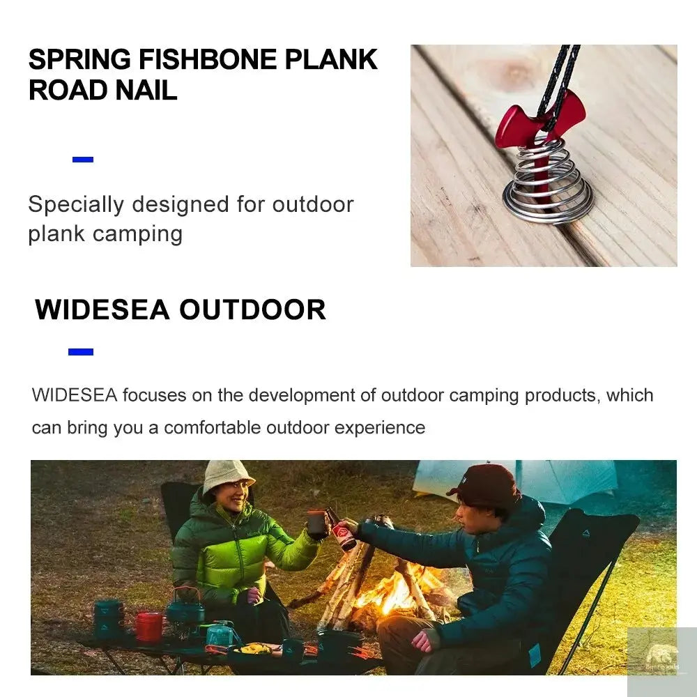Widesea 4Pcs/set Camping Adjustable Plank Spiral Shaped Fish Bone Deck Carabiner Wind Rope Buckles Tent Stakes Hook Board Peg Beargoods