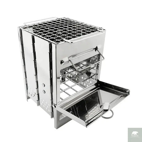 Square Wood Burning Camping Stove Outdoor Survival BBQ Mini Grill BBQ Outdoor Camping Firewood Folding BBQ Picnic Stove Beargoods