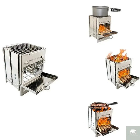 Square Wood Burning Camping Stove Outdoor Survival BBQ Mini Grill BBQ Outdoor Camping Firewood Folding BBQ Picnic Stove Beargoods