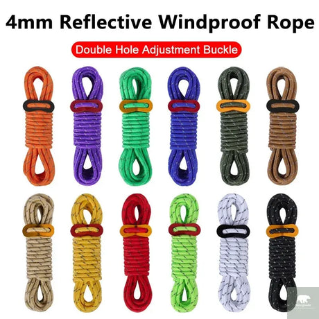 4M Durable Tent Rope Luminous High Reflective Tent Rope with Buckle Multi-Function Sturdy Tent Rope for Outdoor/Beach/Camping Beargoods