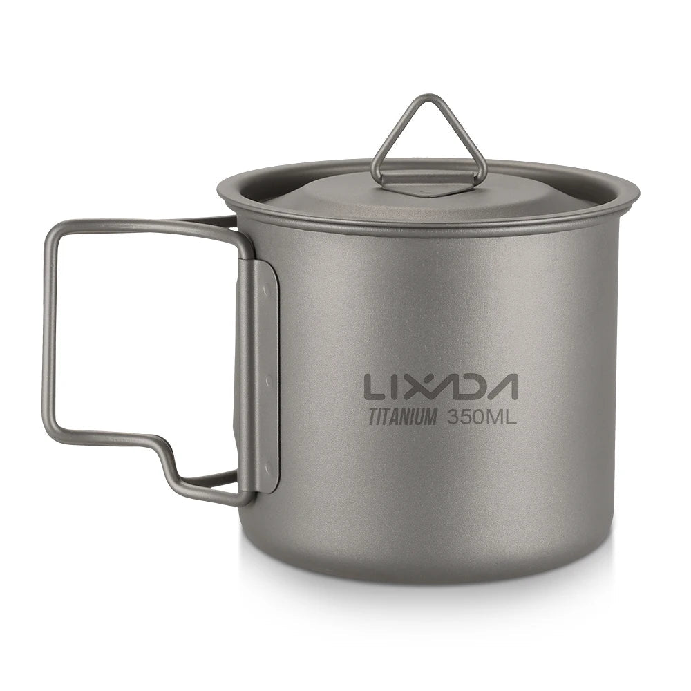 Lixada Titanium Pot Water Cup Mug with Lid Handle Folding Spork Outdoor Water Mugs Pot Camping Picnic Backpacking Cookware Beargoods