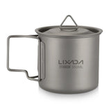 Lixada Titanium Pot Water Cup Mug with Lid Handle Folding Spork Outdoor Water Mugs Pot Camping Picnic Backpacking Cookware Beargoods