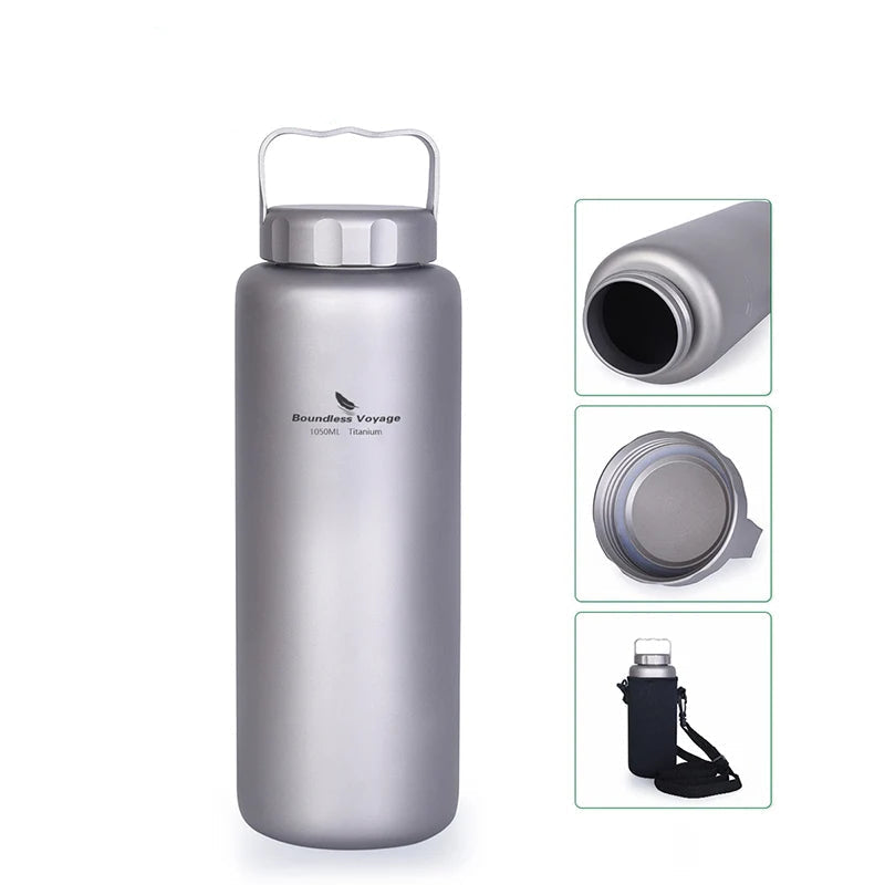 Boundless Voyage Titanium Water Bottle 1050ml Camping Canteen Cycling Sport Drinking Bottle Metal Big Capacity Leak-Proof Flask Beargoods