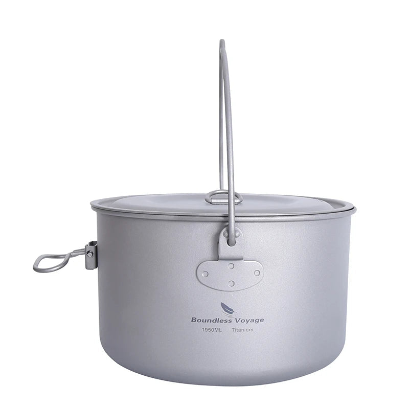 Boundless Voyage Titanium Pot Camping Cookware Hanging Soup Pot with Lid Outdoor Cooking Kit Lightweight Kitchen Ware Tableware Beargoods