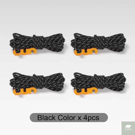 4Pcs Outdoor Guy Lines Tent Cords Reflective Camping Rope with Aluminum Guylines Adjuster Tensioner Pouch for Tent Tarp Canopy Beargoods