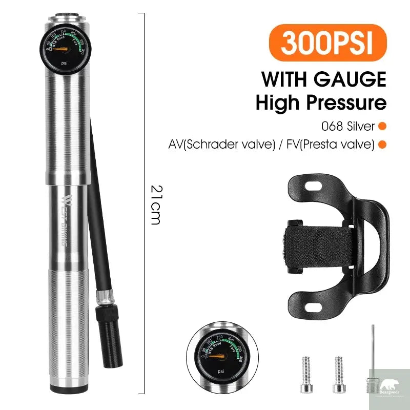 High Pressure Bicycle Pump with Pressure Gauge Beargoods