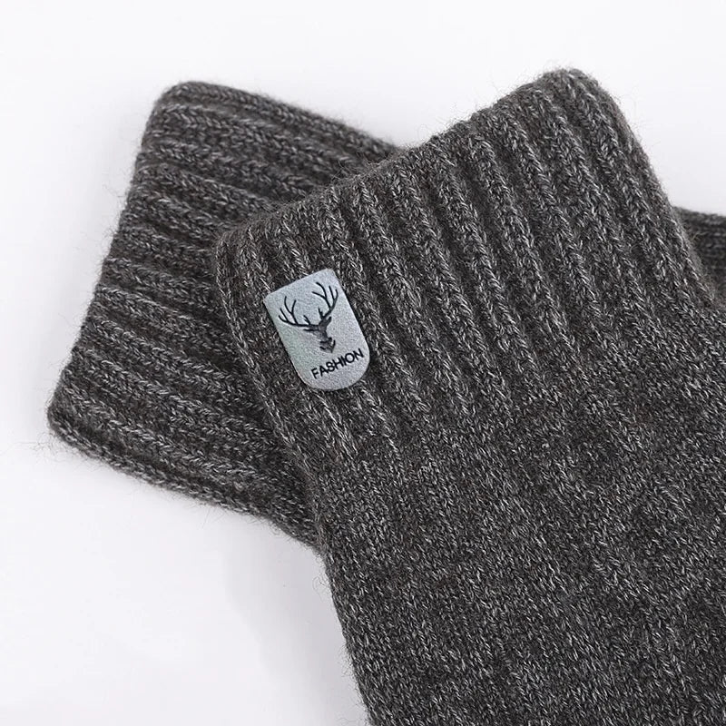Men Winter Warm Wool Knitted Gloves Fleece‑lined Touch‑screen Cold Resistant Soft Thermal Outdoor Daily Gloves Beargoods