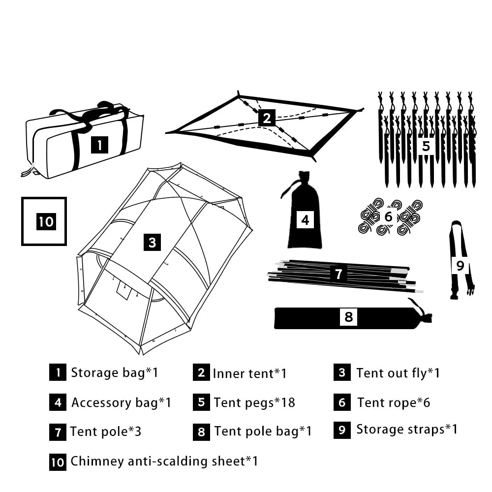 Fireproof 2 Person Winter Tent Hot Tent Waterproof Tunnel Dome Tent with Stove Jack and Snow Skirt for Camping Hiking 4 Season Beargoods