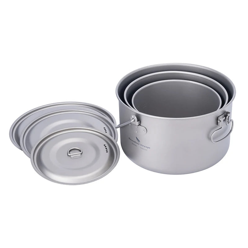 Boundless Voyage Titanium Pot Camping Cookware Hanging Soup Pot with Lid Outdoor Cooking Kit Lightweight Kitchen Ware Tableware Beargoods