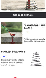 Widesea 4Pcs/set Camping Adjustable Plank Spiral Shaped Fish Bone Deck Carabiner Wind Rope Buckles Tent Stakes Hook Board Peg Beargoods