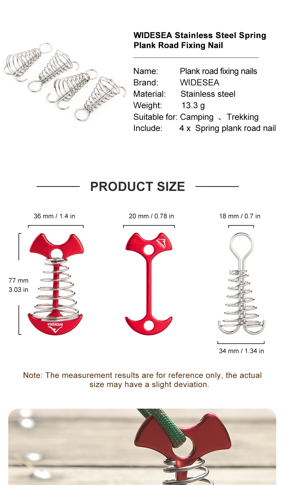 Widesea 4Pcs/set Camping Adjustable Plank Spiral Shaped Fish Bone Deck Carabiner Wind Rope Buckles Tent Stakes Hook Board Peg Beargoods